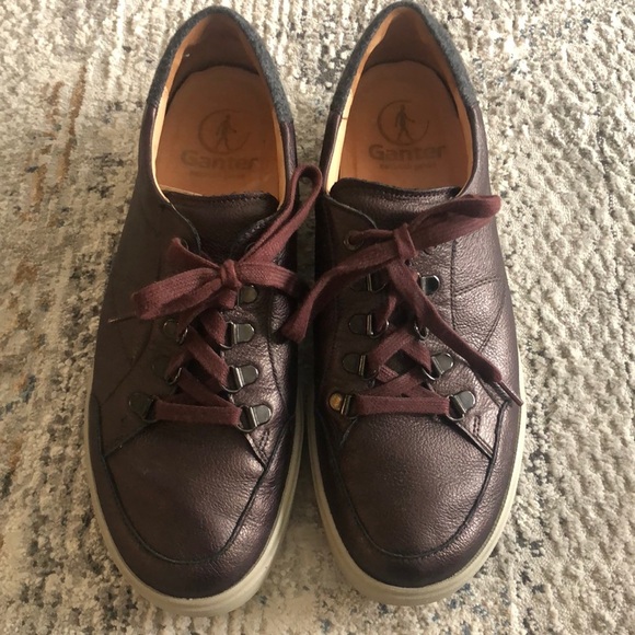 Ganter Shimmery Metallic Wine Genuine Leather Sneakers Lace Up Comfort Shoes - Picture 3 of 13